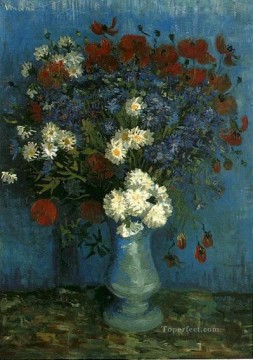 Bodegón Jarrón con acianos y amapolas Vincent van Gogh Impresionismo Flores Pinturas al óleo